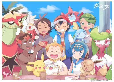 Crisp Anime Wallpaper Nature Wallpaper 4K 2000x1455 Hd, Anime-style, Pokemon, Desktop, Wallpaper, Featuring, Ash, Pikachu, Friends, Joyfully, Posing, Together, White, Pink, Yellow, Landscape, Full HD