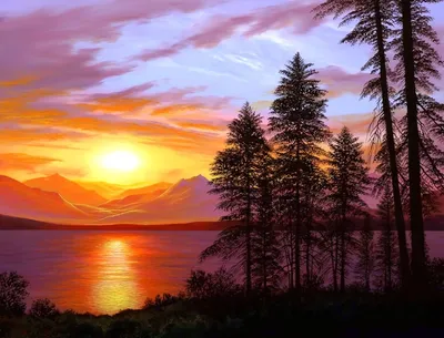 Artistic Depicting Vibrant Sunset Lake Nature Wallpaper 4K 1680x1280 Artistic, Hd, Pc, Desktop, Wallpaper, Depicting, A, Vibrant, Sunset, Over, Lake, Silhouetted, White, Landscape