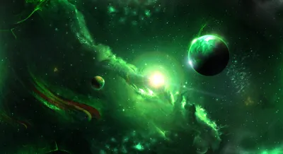 Sci Glowing Green Space Wallpaper 4K 3840x2096 Hd, Sci-fi, Desktop, Wallpaper, Featuring, A, Glowing, Green, Planet, Set, Against, Vibrant, Brown, White, Ultrawide, 4K