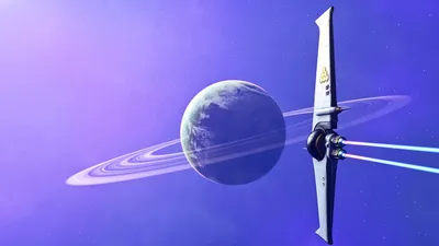 Crisp Sleek Wallpaper Space Wallpaper 4K 1920x1080 A, Sleek, Sci-fi, Spaceship, Flies, Near, Blue-green, Planet, Bright, Planetary, Rings, Against, Orange, Ultrawide, Full HD