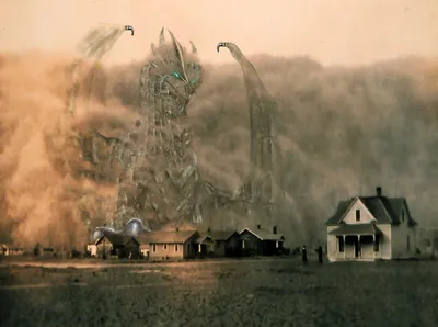 Colossal Dragon Emerges Fantasy Wallpaper 4K 1899x1417 A, Colossal, Dragon, Emerges, From, Swirling, Dust, Storm, Towering, Over, Desolate, Landscape, White