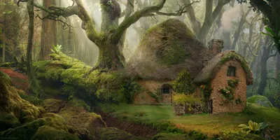Bright Fantasy Wallpaper Nature Wallpaper 4K 1920x961 Hd, Fantasy, Forest, Wallpaper, Featuring, A, Green, Moss-covered, Cottage, Nestled, Among, Ancient, Gray, Brown, Ultrawide, Full HD