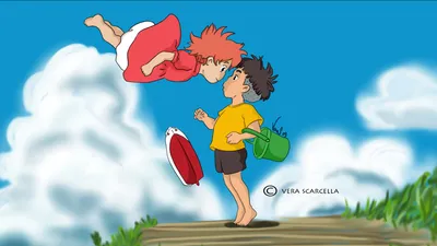 Radiant Ponyo Wallpaper Abstract Wallpaper 4K 1920x1080 Hd, Desktop, Wallpaper, Of, Ponyo, And, Sosuke, From, Animated, Film, Midair, Looking, Pink, Yellow, White, Ultrawide, Full HD