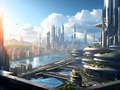 Futuristic Cityscape Sleek World Wallpaper 4K 2464x1856 Futuristic, Cityscape, With, Sleek, Towers, And, Layered, Greenery, Under, Bright, Sky, Showcasing, White, Landscape, Full HD