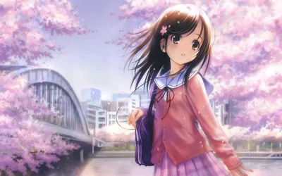 Dark Anime Wallpaper World Wallpaper 4K 1920x1200 Anime, Girl, Standing, On, A, Bridge, With, Cherry, Blossoms, Charming, Desktop, White, Ultrawide, Full HD