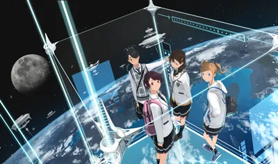 Bright Anime Wallpaper Space Wallpaper 4K 1920x1132 Hd, Anime-style, Pc, Desktop, Wallpaper, Featuring, Four, Characters, Standing, Transparent, Platform, Above, White, Pink, Ultrawide, Full HD