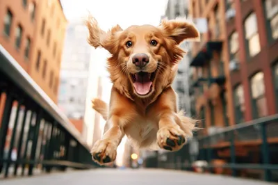Happy Jumping Golden Retriever World Wallpaper 4K 2208x1471 Full HD, Ultrawide