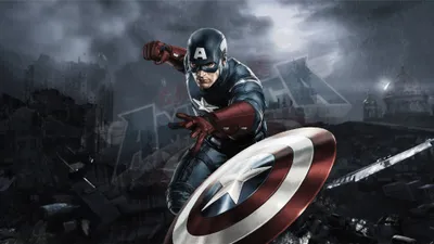 Comic Captain America Battle Stance World Wallpaper 4K 3840x2160 Comic-style, Captain, America, In, Battle, Stance, Shield, Raised, Dynamic, Ultra, Desktop, Moody, White, Gray, Ultrawide, 4K