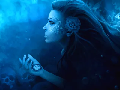 Fantasy Themed Woman Underwater Fantasy Wallpaper 4K 1600x1200 A, Fantasy-themed, Hd, Wallpaper, Featuring, Woman, Underwater, Adorned, Rose, Intricate, Details, Her, Red, Brown, Landscape