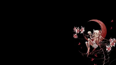 Fantasy Themed Fairy Sitting Fantasy Wallpaper 4K 1920x1080 A, Fantasy-themed, Hd, Desktop, Wallpaper, Featuring, Fairy, Sitting, Crescent, Moon, Surrounded, Red, Black, Gray, Green, Ultrawide, Full HD