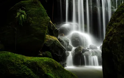 Serene Waterfall Cascading Moss Covered Nature Wallpaper 4K 1918x1198 Ultrawide