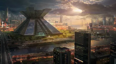 Futuristic Sci Cityscape Towering Buildings Wallpaper 4K, World category