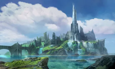 Calm Fantasy Wallpaper Nature Wallpaper 4K 2048x1228 Hd, Fantasy, Pc, Desktop, Wallpaper, Depicting, A, Majestic, Castle, City, Cascading, Waterfalls, White, Ultrawide, Full HD