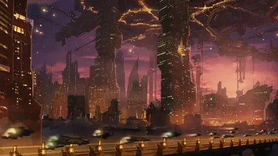 Vibrant Sci Cityscape Dusk Towering Wallpaper 4K, World category