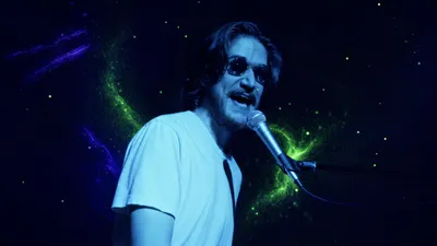Performer Singing Microphone Neon Galaxy Space Wallpaper 4K 3840x2160 Performer, Singing, Into, A, Microphone, With, Neon, Galaxy, Swirls, Behind, Them, Ultra, White, Gray, Pink, Ultrawide, 4K