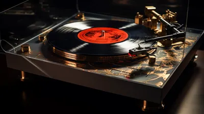 Vinyl Record Player Desk Abstract Wallpaper 4K 2184x1224 Vinyl, Record, Player, On, A, Desk, With, Golden, Accents, Desktop, White, Ultrawide, Full HD