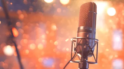 Close Microphone Blurred Colorful Lights Abstract Wallpaper 4K 2912x1632 A, Close-up, Of, Microphone, Against, Blurred, Colorful, Lights, Creating, Vibrant, Music-themed, Desktop, Purple, Orange, Ultrawide, QHD