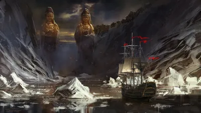 Vivid Fantasy Wallpaper Fantasy Wallpaper 4K 1920x1080 A, Fantasy, Hd, Desktop, Wallpaper, Featuring, Ship, Navigating, Through, Icy, Waters, Towering, Gray, Ultrawide, Full HD