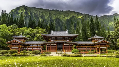 Byodo Temple Lush Nature Wallpaper 4K 5141x2891 Dark-green, Ultrawide, 4k