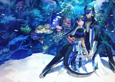Blue Haired Eyed Anime Couple Nature Wallpaper 4K 2076x1486 Blue-haired, Blue-eyed, Full HD, Landscape