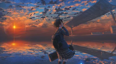 Cloud Sky Sunset Anime Wallpaper 4K, Nature category