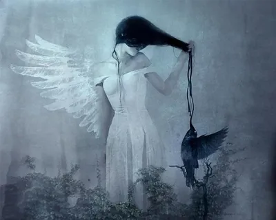 Mystical Woman Angel Fantasy Wallpaper 4K 1283x1026 A, Mystical, Woman, With, Angel, Wings, Stands, Against, Haunting, Backdrop, Holding, Black, Gray, Square