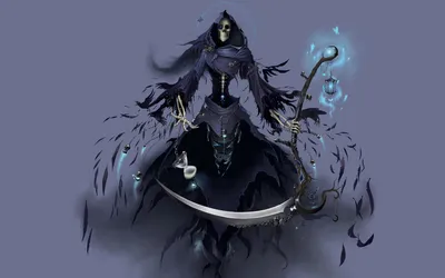 Dark Grim Reaper Wielding Glowing Fantasy Wallpaper 4K 1920x1200 Dark, Grim, Reaper, Wielding, A, Glowing, Scythe, And, Magical, Staff, Set, Against, Gray, Ultrawide, Full HD
