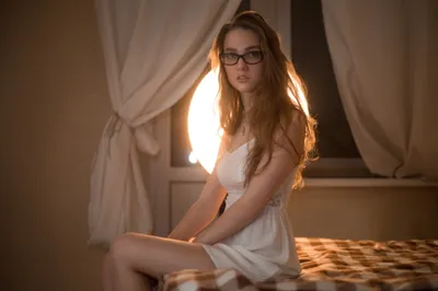 Sleek Woman Wallpaper Abstract Wallpaper 4K 2048x1365 A, Woman, In, White, Dress, And, Glasses, Sits, Bed, Soft, Warm, Lighting, Brown, Ultrawide, Full HD