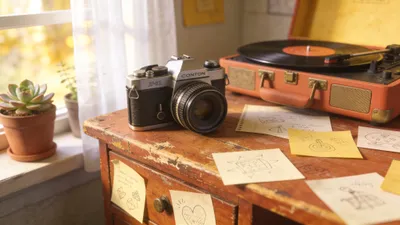Indie Aesthetic Vintage Camera Abstract Wallpaper 4K 4096x2304 Indie, Aesthetic, 4K, Ultra, Hd, Pc, Desktop, Wallpaper, Vintage, Camera, Worn, Wooden, White, Ultrawide