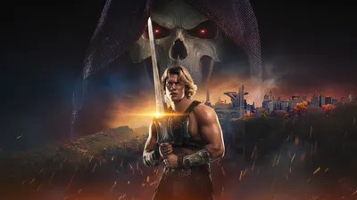 Dreamy Man Wallpaper Space Wallpaper 4K 5120x2880 He-man, Holding, The, Power, Sword, Before, A, Burning, City, Skeletor, 039, Skull, Brown, Gray, Ultrawide, 4K