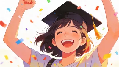 Joyful Graduate Wearing Abstract Wallpaper 4K 4096x2304 Joyful, Graduate, Wearing, A, Graduation, Cap, Arms, Raised, Amid, Colorful, Confetti, Cheerful, White, Pink, Ultrawide, 4K