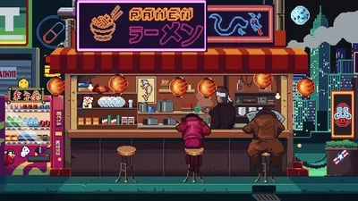Vibrant Artistic Wallpaper World Wallpaper 4K 1920x1080 Hd, Desktop, Wallpaper, And, Background, Featuring, Artistic, Pixel, Art, Nighttime, Ramen, Shop, Brown, Black, Ultrawide, Full HD