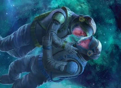Two Astronauts Space Suits Embrace Wallpaper 4K, Space category