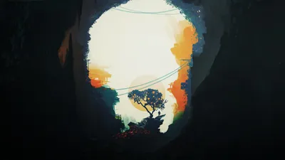 Misty Stylized Wallpaper Nature Wallpaper 4K 1920x1080 Hd, Wallpaper, Featuring, A, Stylized, Landscape, View, Through, Cave, Opening, Silhouette, Tree, White, Ultrawide, Full HD