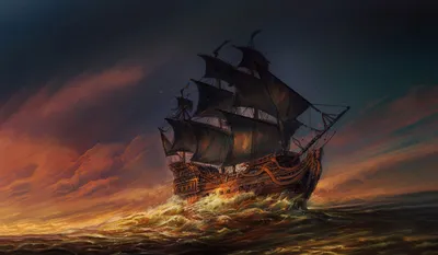 Fantasy Majestic Ship Dark Sails Nature Wallpaper 4K 1920x1120 Hd, Fantasy, Desktop, Wallpaper, Featuring, A, Majestic, Ship, Dark, Sails, Navigating, Through, Brown, Ultrawide, Full HD