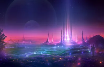 Vibrant Sci Cityscape Glowing Wallpaper 4K, World category