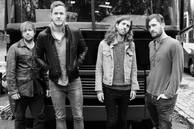 Black White Band Imagine Dragons Fantasy Wallpaper 4K 2048x1366 A, Black, And, White, Image, Of, The, Band, Imagine, Dragons, Posing, Front, Gray, Landscape, Full HD