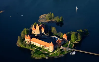 Radiant Aerial Wallpaper Fantasy Wallpaper 4K 1920x1200 Hd, Desktop, Wallpaper, Aerial, View, Of, Trakai, Island, Castle, Lithuania, Man-made, Red, Orange, Purple, Ultrawide, Full HD