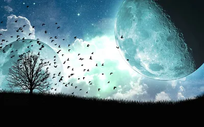 Moon Night Sky Full Use Wallpaper 4K, Space category