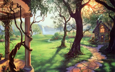 Serene Fantasy Wallpaper Fantasy Wallpaper 4K 1920x1200 Fantasy-themed, Hd, Pc, Desktop, Wallpaper, Featuring, A, Magical, House, Nestled, Among, Trees, White, Gray, Ultrawide, Full HD