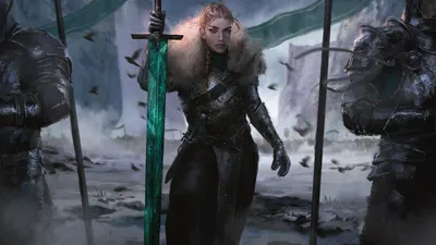 Dark Fierce Wallpaper Fantasy Wallpaper 4K 1920x1080 A, Fierce, Woman, Warrior, With, Blonde, Hair, In, Braid, Wielding, Green, Sword, Gray, Ultrawide, Full HD