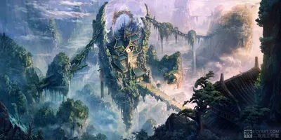 Fantastical Oriental Landscape Nature Wallpaper 4K 1800x900 Hd, Desktop, Wallpaper, Featuring, A, Fantastical, Oriental, Landscape, Elaborate, Temple, Suspended, Sky, Gray, Ultrawide
