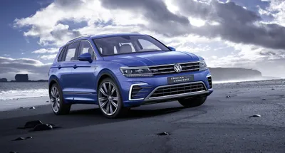 Blue Volkswagen Tiguan Suv Nature Wallpaper 4K 4069x2191 A, Blue, Volkswagen, Tiguan, Suv, Parked, On, Rocky, Shore, Under, Cloudy, Sky, White, Ultrawide, 4K