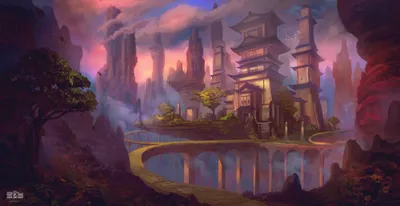 Radiant Fantasy Wallpaper World Wallpaper 4K 4000x2069 Hd, Fantasy, City, Wallpaper, Featuring, An, Oriental-style, Building, Perched, Curved, Bridge, Towering, Gray, Ultrawide, 4K