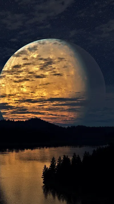 Night Sky Moon River Nature Wallpaper 4K 2160x3840 Brown, Orange