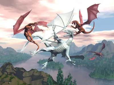 Fantasy Dramatic Aerial Battle Fantasy Wallpaper 4K 1600x1200 Hd, Fantasy, Desktop, Wallpaper, Featuring, A, Dramatic, Aerial, Battle, Between, White, Dragon, Landscape