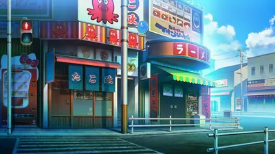 Calm Anime Wallpaper World Wallpaper 4K 1920x1080 Anime-style, City, Street, Scene, Featuring, Colorful, Shops, And, Bright, Signage, Under, Clear, Blue, Pink, Gray, Ultrawide, Full HD