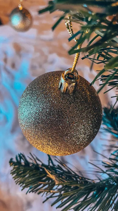 Close Gold Christmas Ornament Nature Wallpaper 4K 2268x4032 Gray