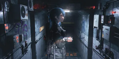 Bold Dark Wallpaper Black/Dark Wallpaper 4K 4000x2000 A, Dark, Anime, Character, With, Blue, Hair, Stands, Dimly, Lit, Graffiti-covered, Hallway, Brown, Gray, Ultrawide, 4K