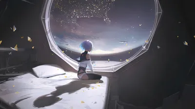 Radiant Lucy Wallpaper Space Wallpaper 4K 7680x4320 Hd, Desktop, Wallpaper, Featuring, Lucy, From, Cyberpunk, Edgerunners, Sitting, Bed, Gazing, White, Ultrawide, 4K